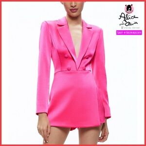 Alice + Olivia Mayra Pink Satin Tuxedo Skort Romper Dress